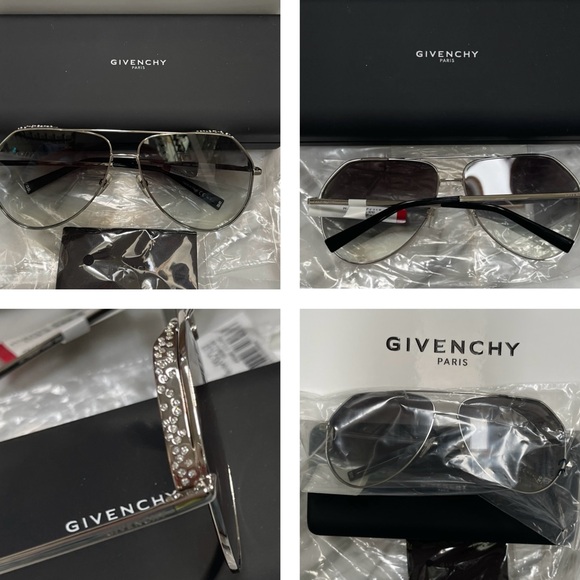 GIVENCHY SILVER  RHINESTONE PILOT AVIATOR SUNGLASSES - Picture 12 of 16
